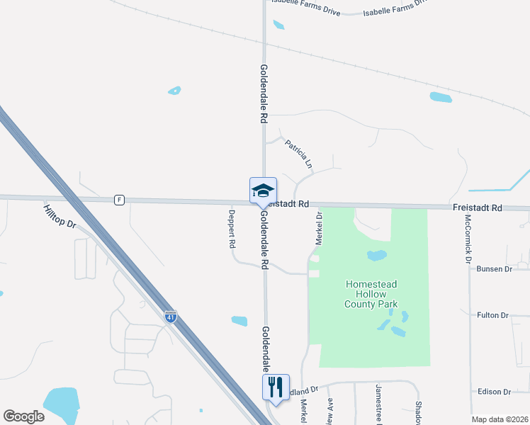 map of restaurants, bars, coffee shops, grocery stores, and more near N120W20340 Freistadt Road in Richfield
