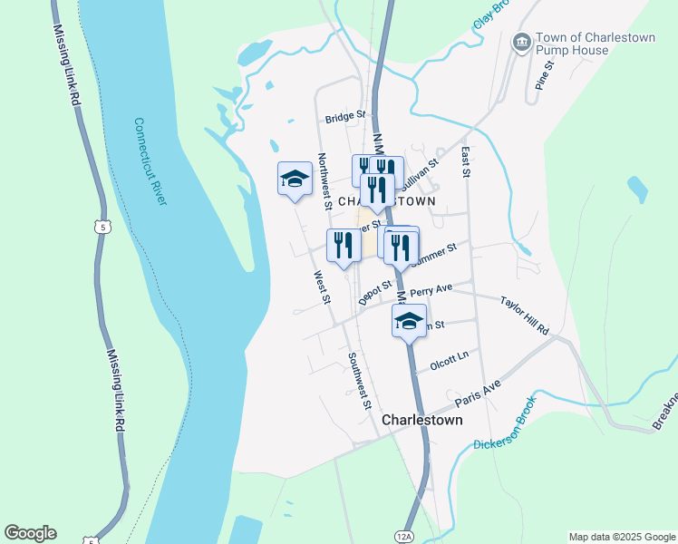 map of restaurants, bars, coffee shops, grocery stores, and more near 79 River Street in Charlestown