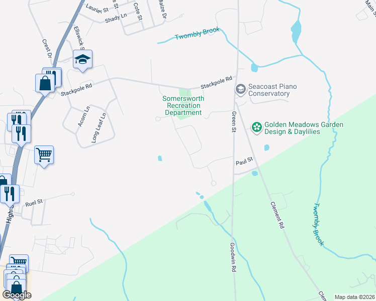 map of restaurants, bars, coffee shops, grocery stores, and more near 31 Stackpole Road in Somersworth