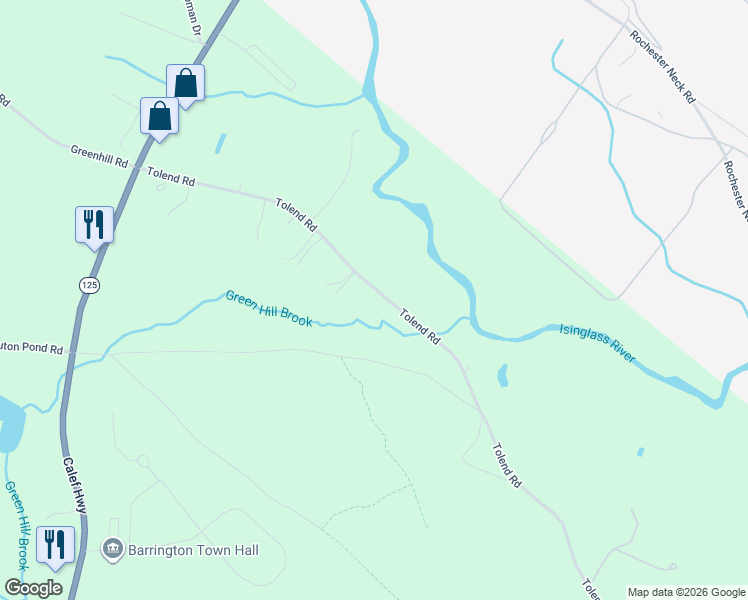 map of restaurants, bars, coffee shops, grocery stores, and more near 138 Tolend Road in Barrington