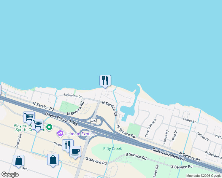 map of restaurants, bars, coffee shops, grocery stores, and more near 23 Edgewater Drive in Hamilton