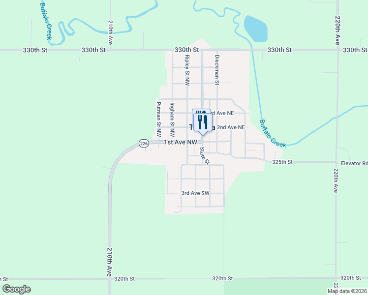map of restaurants, bars, coffee shops, grocery stores, and more near 60-98 1st Avenue Northwest in Titonka