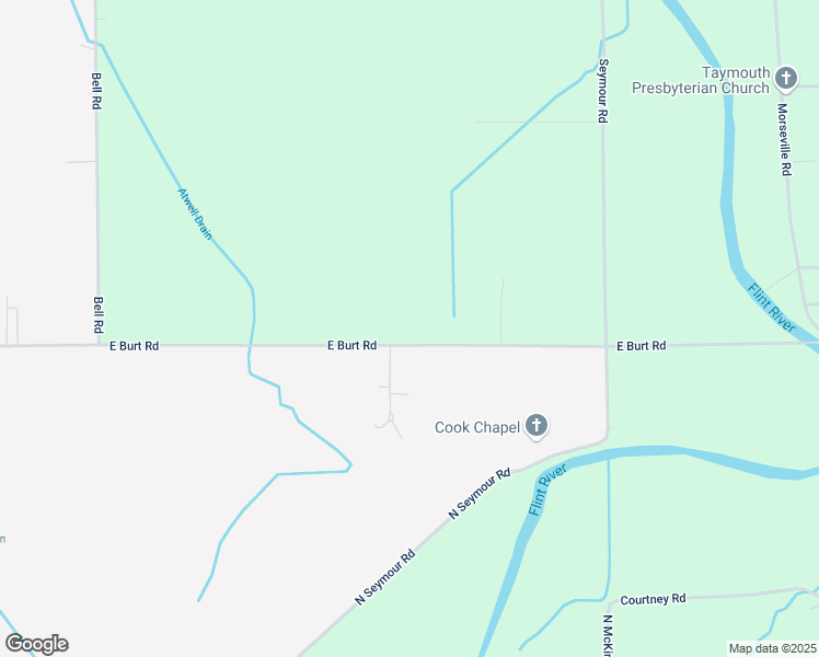 map of restaurants, bars, coffee shops, grocery stores, and more near 3675 East Burt Road in Burt