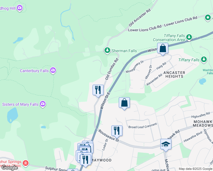 map of restaurants, bars, coffee shops, grocery stores, and more near 630 Old Dundas Road in Hamilton