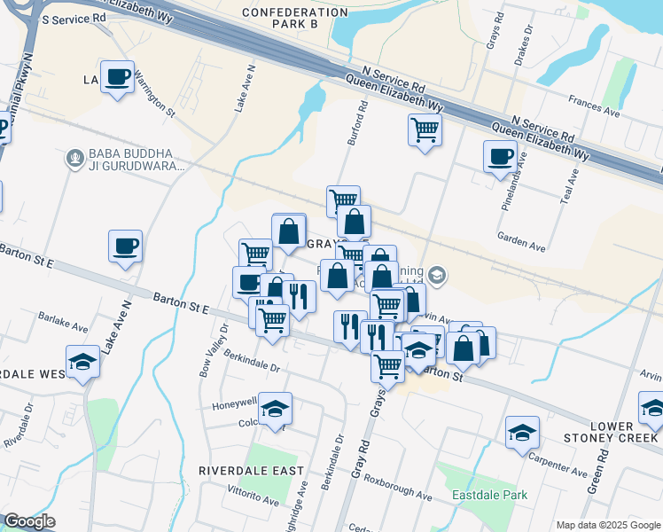 map of restaurants, bars, coffee shops, grocery stores, and more near 29 Milburn Road in Hamilton