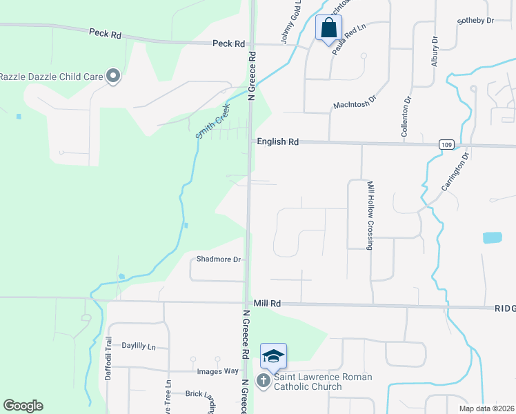 map of restaurants, bars, coffee shops, grocery stores, and more near 884 North Greece Road in Rochester