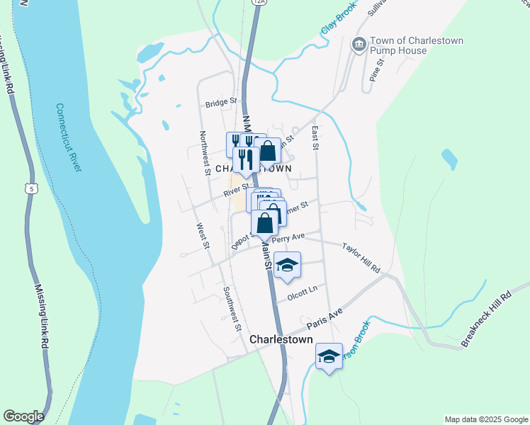 map of restaurants, bars, coffee shops, grocery stores, and more near 177 Main Street in Charlestown