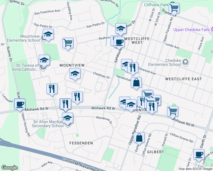 map of restaurants, bars, coffee shops, grocery stores, and more near 50 Rice Avenue in Hamilton