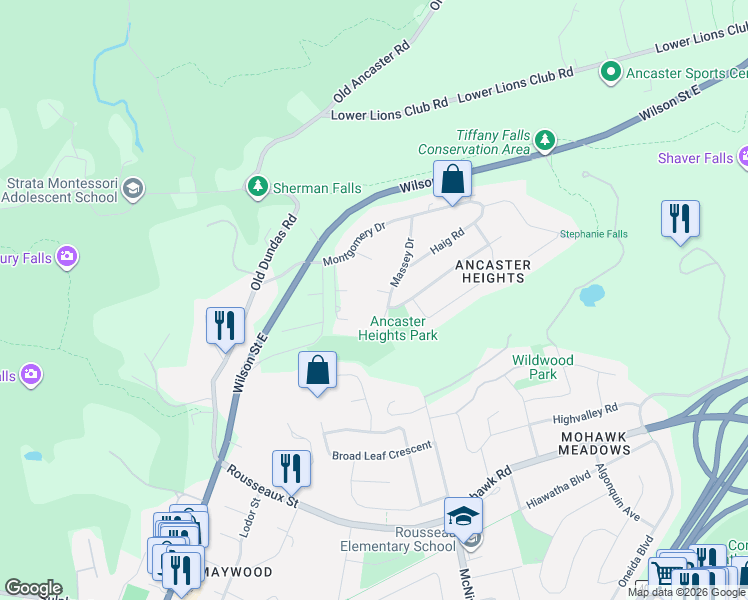 map of restaurants, bars, coffee shops, grocery stores, and more near 368 Philip Place in Hamilton