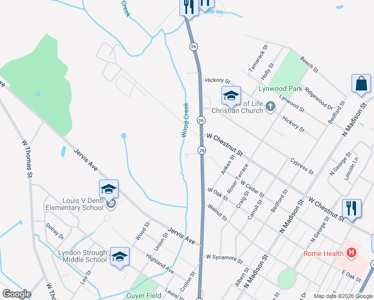 map of restaurants, bars, coffee shops, grocery stores, and more near 4 Craighurst Drive in Rome