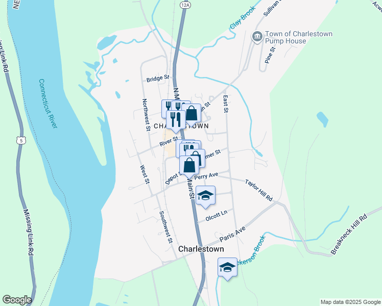 map of restaurants, bars, coffee shops, grocery stores, and more near 177 Main Street in Charlestown