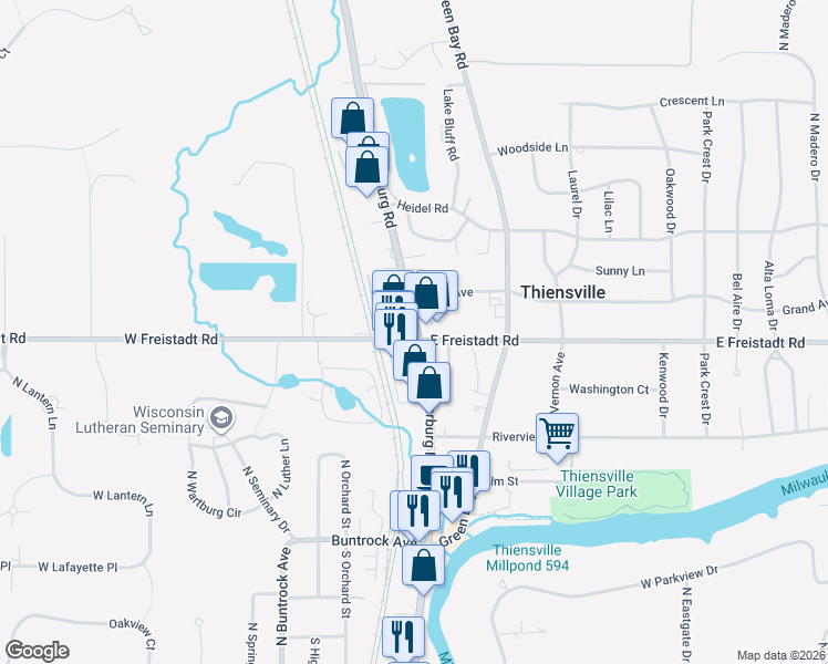 map of restaurants, bars, coffee shops, grocery stores, and more near in Mequon