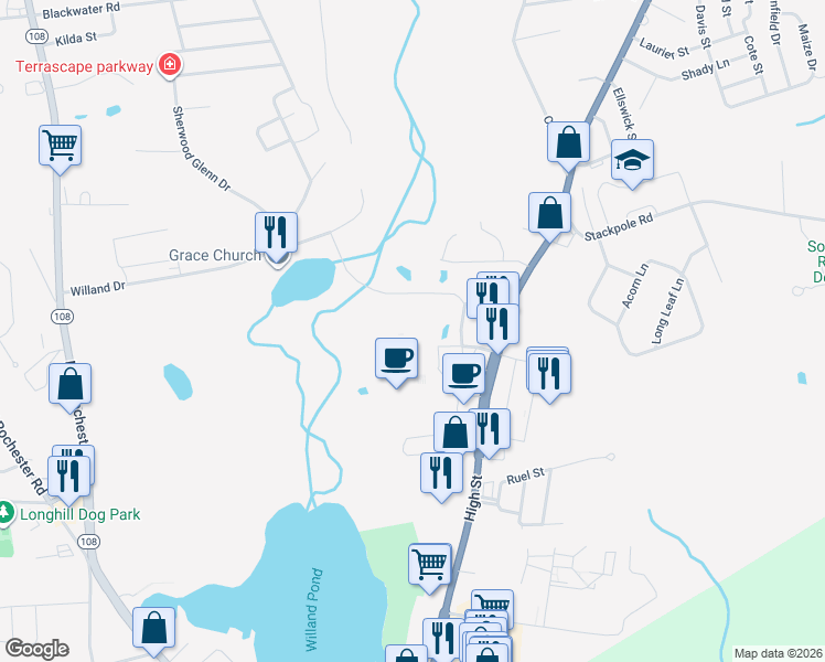 map of restaurants, bars, coffee shops, grocery stores, and more near 12 Commercial Drive in Somersworth