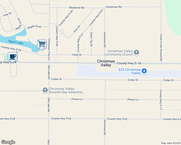map of restaurants, bars, coffee shops, grocery stores, and more near Cedar Street in Christmas Valley