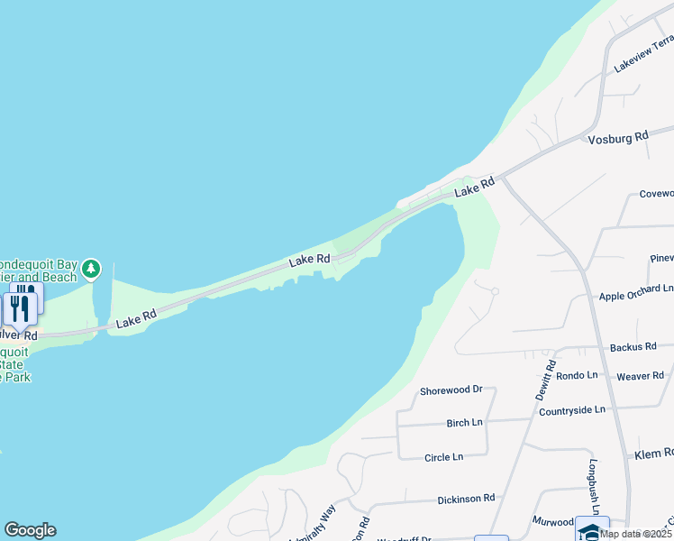 map of restaurants, bars, coffee shops, grocery stores, and more near 260 Lake Road in Webster