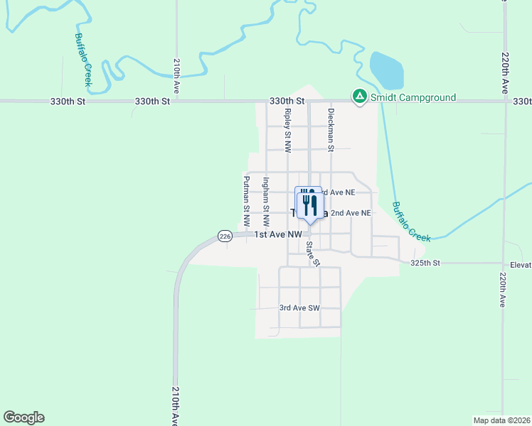 map of restaurants, bars, coffee shops, grocery stores, and more near 201 Ingham Street Northwest in Titonka