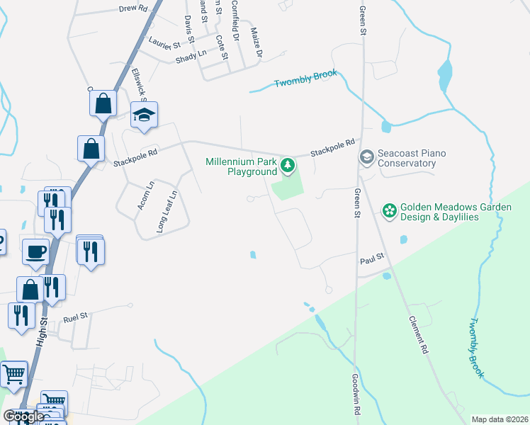 map of restaurants, bars, coffee shops, grocery stores, and more near 7 Firefly Circle in Somersworth