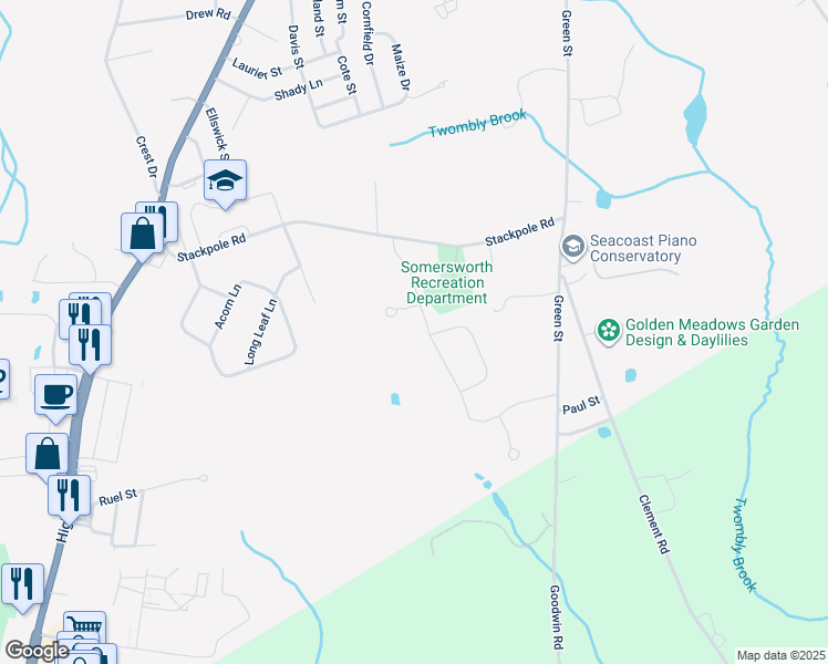 map of restaurants, bars, coffee shops, grocery stores, and more near 7 Firefly Circle in Somersworth
