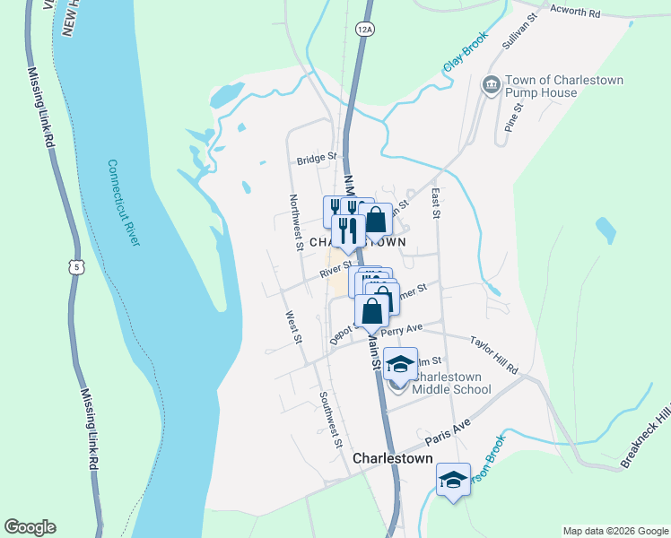 map of restaurants, bars, coffee shops, grocery stores, and more near 43 River St in Charlestown