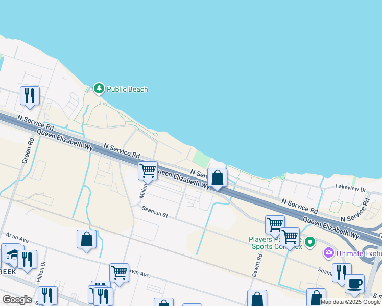 map of restaurants, bars, coffee shops, grocery stores, and more near 8 First Private Road in Hamilton