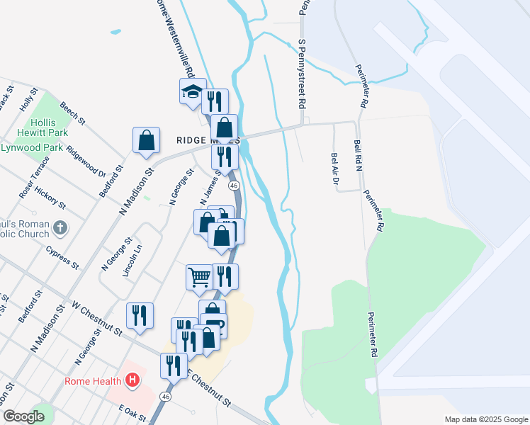 map of restaurants, bars, coffee shops, grocery stores, and more near in Oneida County