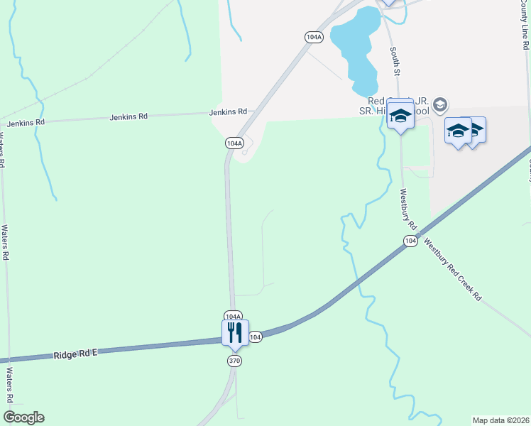 map of restaurants, bars, coffee shops, grocery stores, and more near 6526 New York 104A in Wolcott