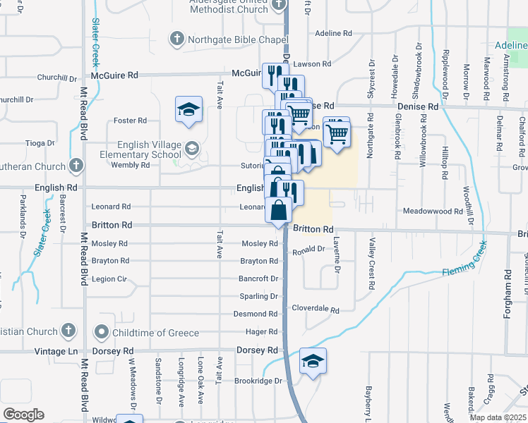 map of restaurants, bars, coffee shops, grocery stores, and more near 26 Leonard Road in Rochester