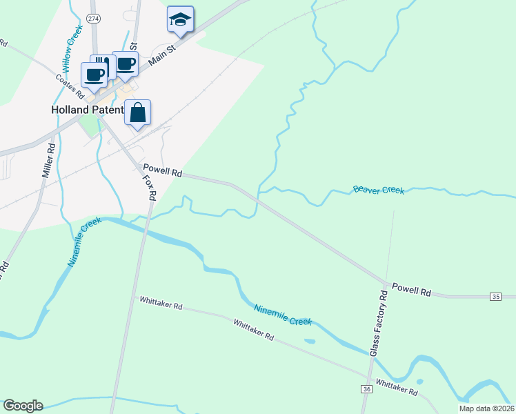 map of restaurants, bars, coffee shops, grocery stores, and more near 9689-9699 Powell Rd in Holland Patent