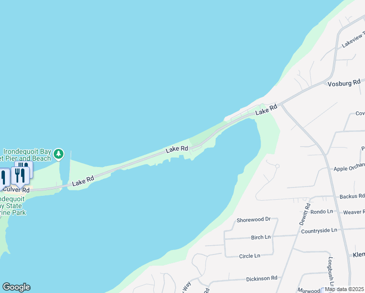 map of restaurants, bars, coffee shops, grocery stores, and more near 244 Lake Road in Webster