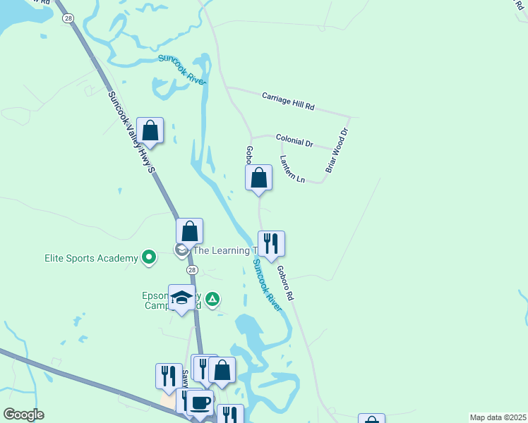 map of restaurants, bars, coffee shops, grocery stores, and more near 185 Goboro Road in Epsom