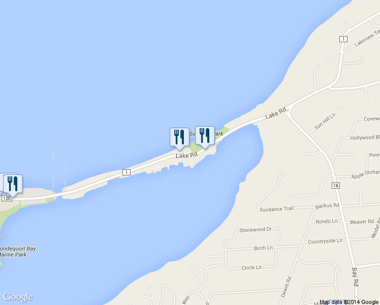 map of restaurants, bars, coffee shops, grocery stores, and more near 260 Lake Rd in Webster