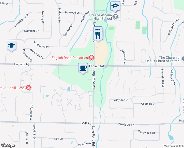 map of restaurants, bars, coffee shops, grocery stores, and more near 893 Long Pond Road in Rochester