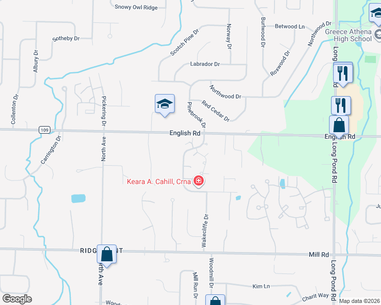 map of restaurants, bars, coffee shops, grocery stores, and more near 11 Margate Drive in Rochester