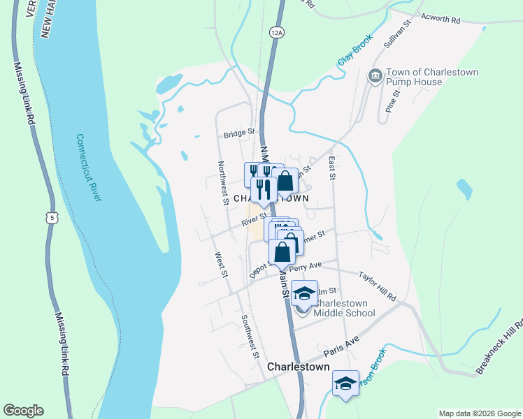 map of restaurants, bars, coffee shops, grocery stores, and more near 122 Main Street in Charlestown