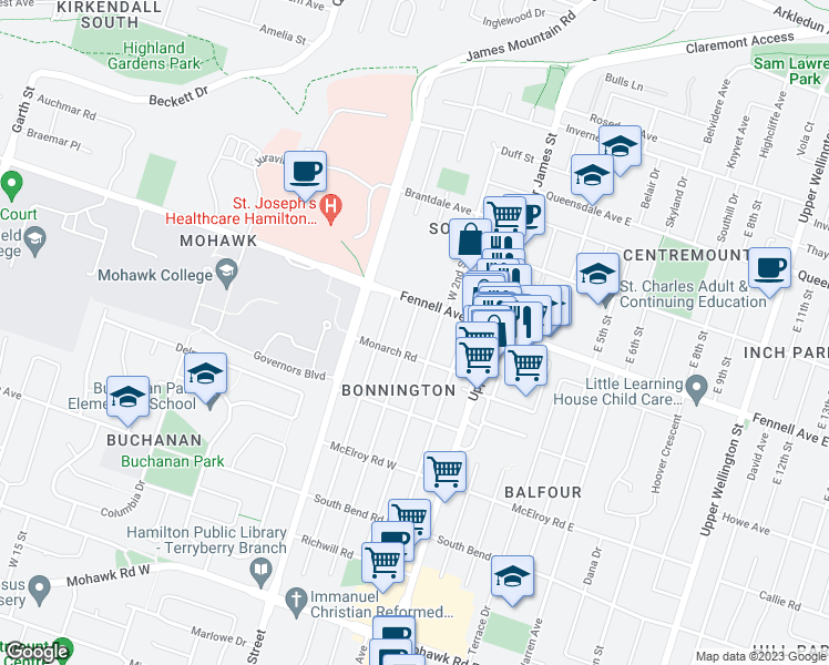 map of restaurants, bars, coffee shops, grocery stores, and more near 7 West 3rd Street in Hamilton