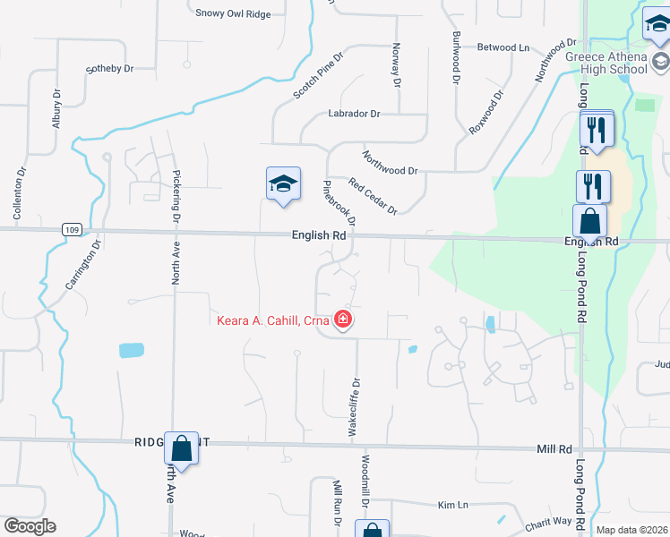 map of restaurants, bars, coffee shops, grocery stores, and more near 11 Margate Drive in Rochester