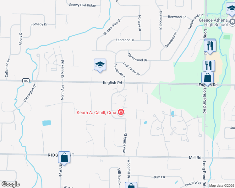 map of restaurants, bars, coffee shops, grocery stores, and more near 11 Margate Drive in Rochester