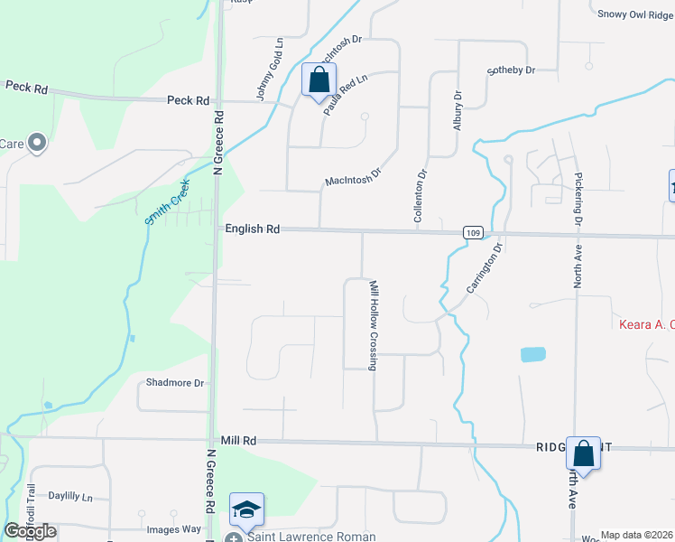 map of restaurants, bars, coffee shops, grocery stores, and more near 17 Country Wood Landing in Rochester