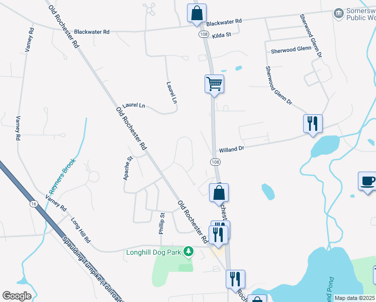 map of restaurants, bars, coffee shops, grocery stores, and more near 57 Hickory Lane in Somersworth