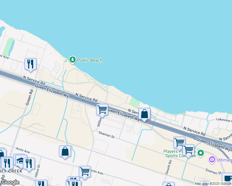 map of restaurants, bars, coffee shops, grocery stores, and more near 484 Millen Road in Hamilton