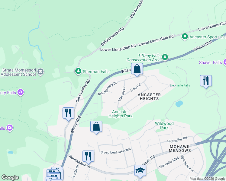 map of restaurants, bars, coffee shops, grocery stores, and more near 747 Vernon Place in Hamilton