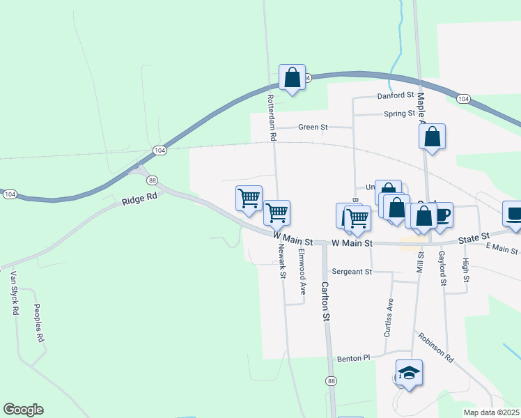map of restaurants, bars, coffee shops, grocery stores, and more near 19 Orchard Park in Sodus