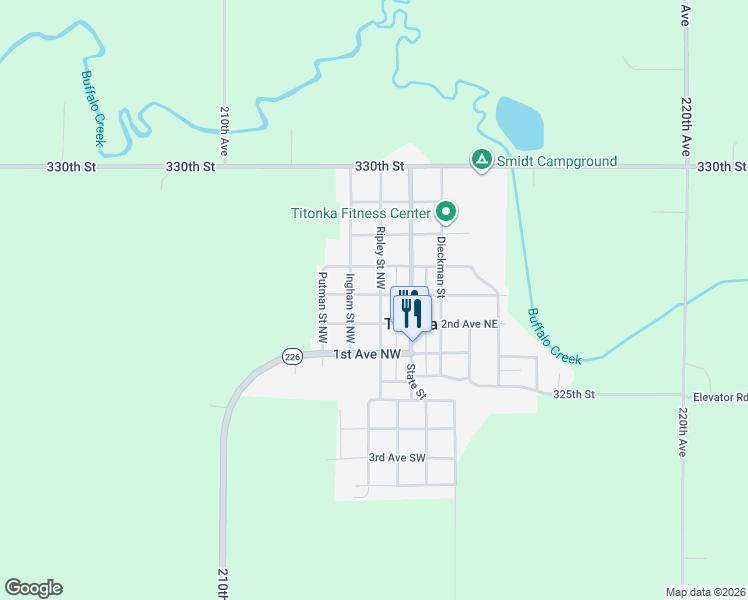 map of restaurants, bars, coffee shops, grocery stores, and more near 234-238 Ripley Street Northwest in Titonka