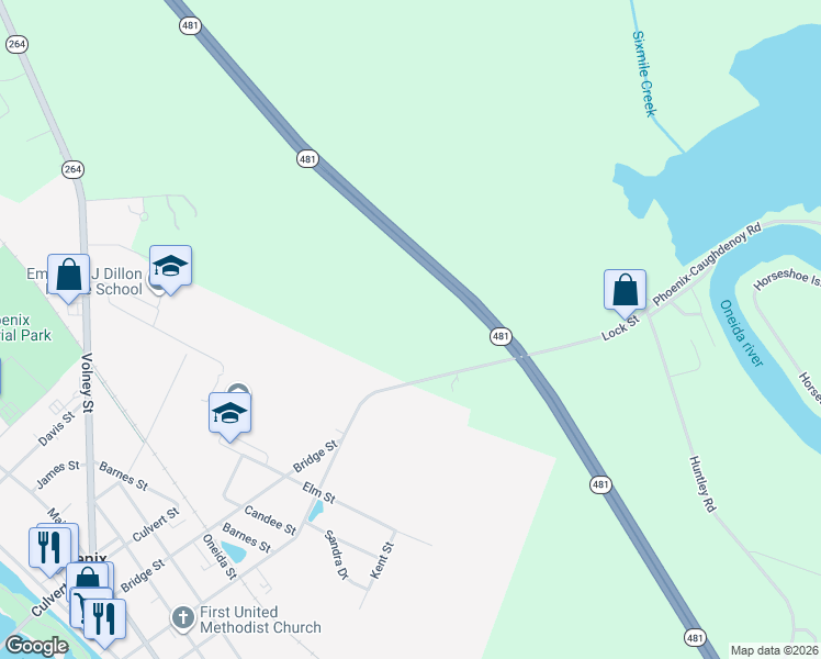 map of restaurants, bars, coffee shops, grocery stores, and more near 169 County Route 12 in Phoenix