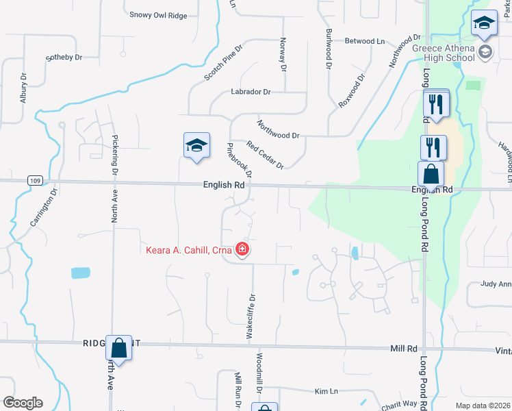 map of restaurants, bars, coffee shops, grocery stores, and more near 24 Margate Drive in Rochester