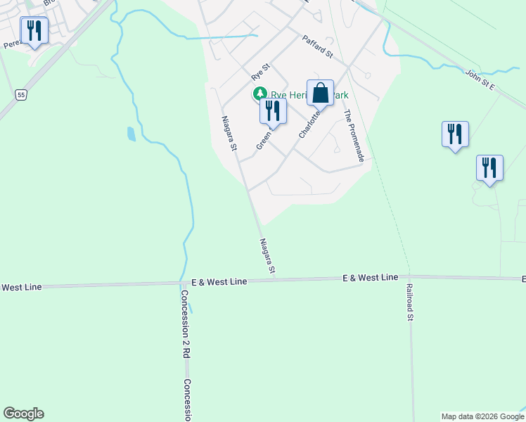map of restaurants, bars, coffee shops, grocery stores, and more near 199 Niagara Street in Niagara-on-the-Lake
