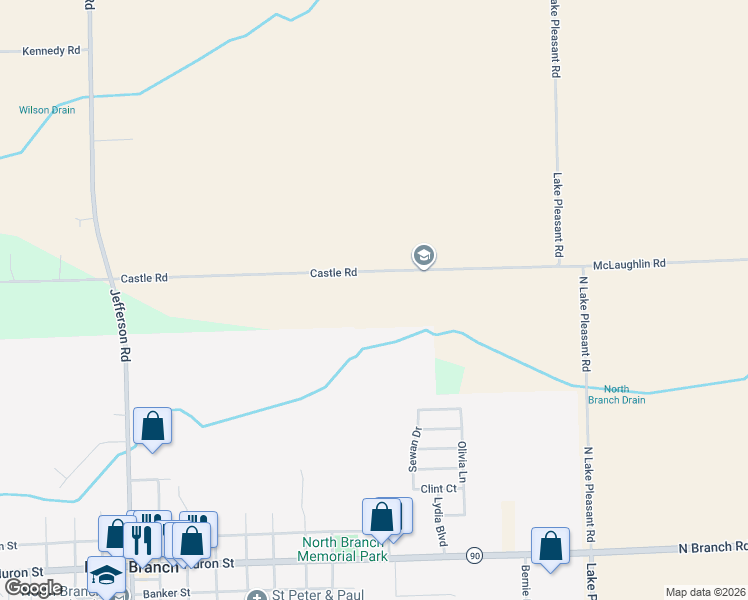 map of restaurants, bars, coffee shops, grocery stores, and more near 4274 Castle Road in North Branch