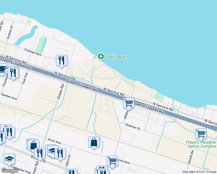 map of restaurants, bars, coffee shops, grocery stores, and more near 98 Shoreview Place in Hamilton