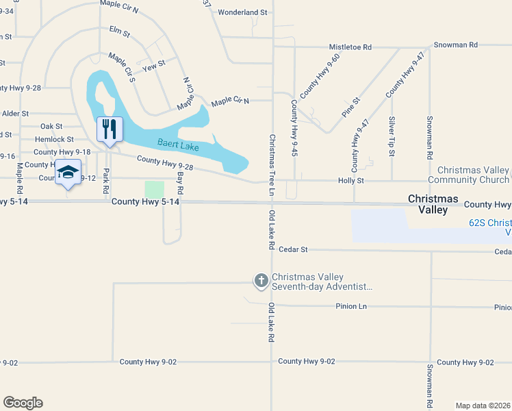 map of restaurants, bars, coffee shops, grocery stores, and more near 474 Christmas Tree Lane in Christmas Valley