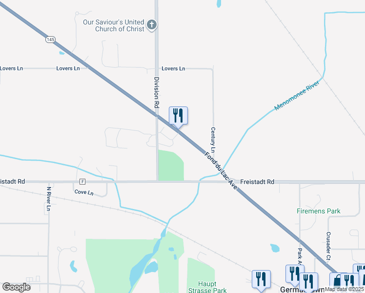 map of restaurants, bars, coffee shops, grocery stores, and more near W170N12197 West Fond Du Lac Avenue in Germantown